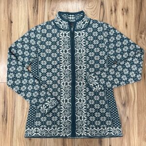 Classic Alpaca M Blue Fair Isle 100% Baby Alpaca Full Zip Sweater Made In Peru